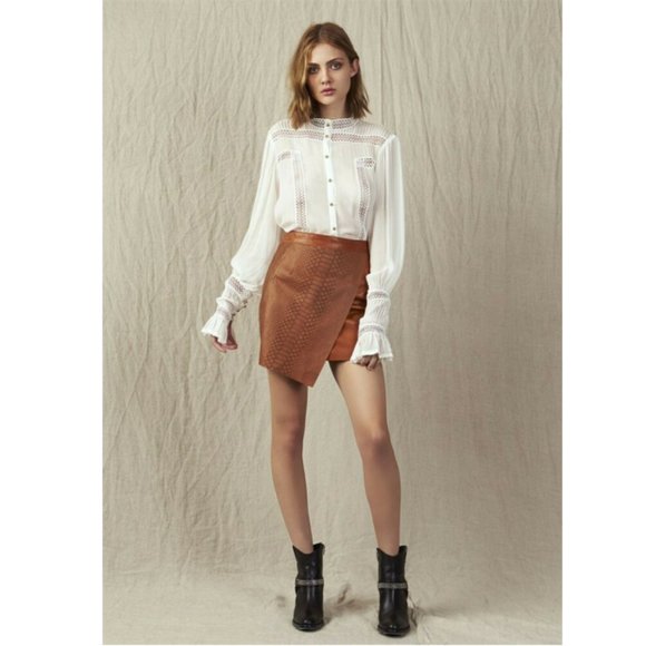 Aje Dresses & Skirts - Aje Oritiz Mini Skirt Brown Tan Reptile Snake Leather Size 10 Snakeskin